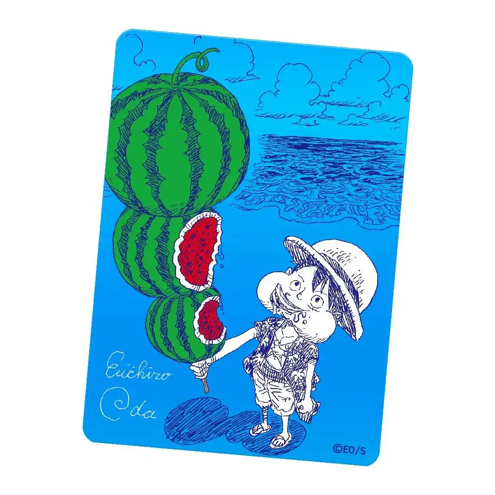 luffy-pasteque-natsucomi-carte-oda-stamp One Piece - Carte Luffy "Pastèque" Metal Foil Natsucomi (Near Mint) – Image 1